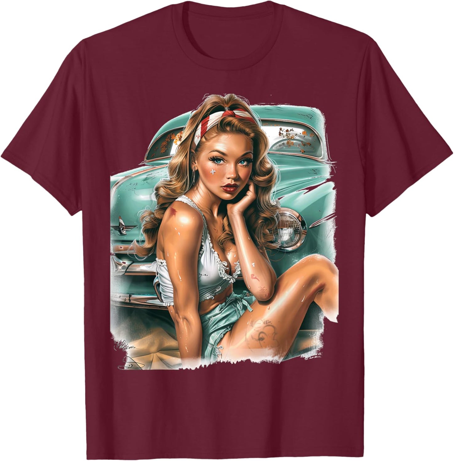 Pinup Girl Pin Up Vintage Retro Amerikanische Frau T-Shirt - T-Shirt | Maroon