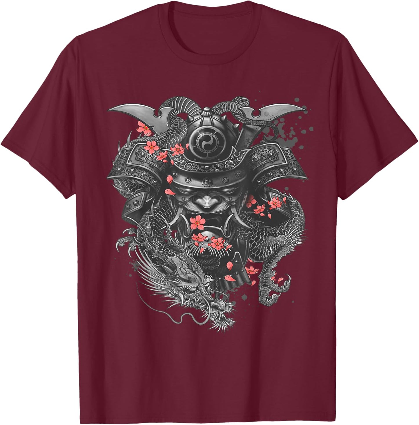 Samurai Warrior Japanese Bushido Dragon Oni Knight Gift T-Shirt - T-Shirt | Maroon