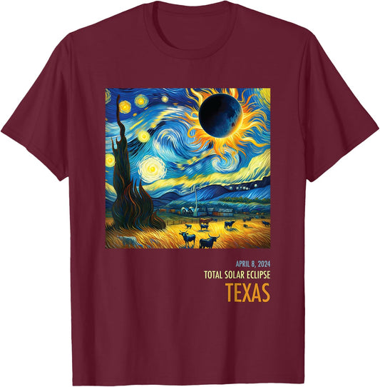 Total Solar Eclipse 2024 Texas T-Shirt - T-Shirt | Maroon