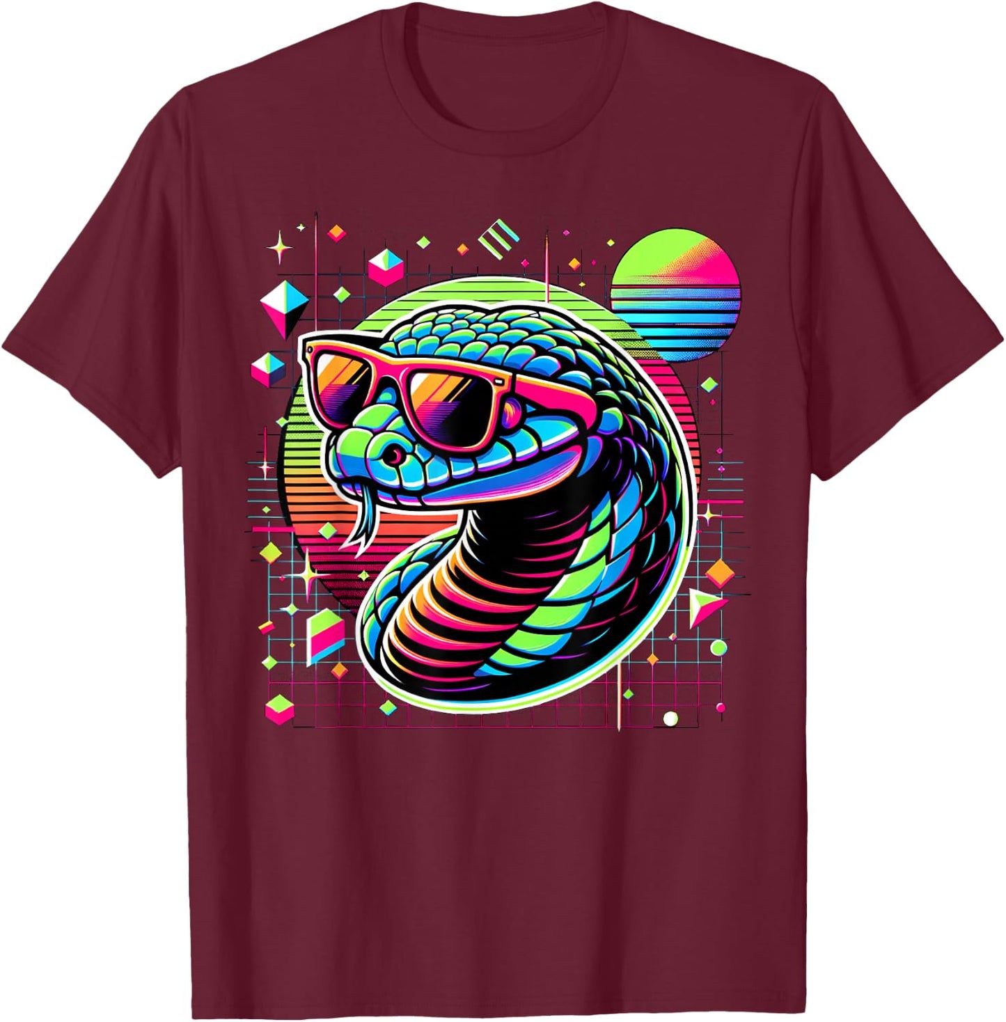 Cool Snake 80s Retrowave 90s Vaporwave Snake T-Shirt - T-Shirt | Maroon
