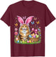 Happy Easter Cute Bunny Maine Coon Cat Easter Eggs Basket T-Shirt - T-Shirt | Maroon