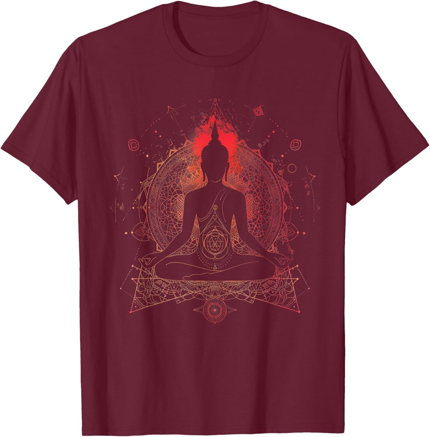 Zen Buddha Meditation Hindu Mandala Spiritual Buddhist , black T-Shirt - T-Shirt | Maroon
