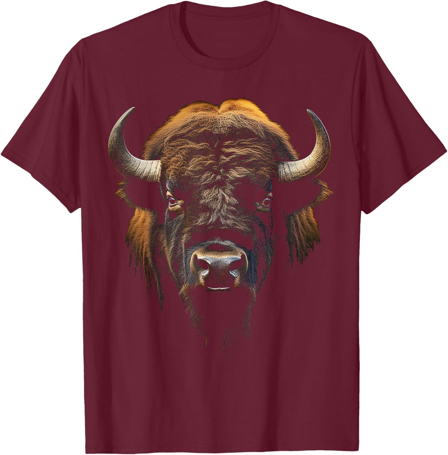 Portrait Of Bison Animal Zoo Art Bison , Black, S T-Shirt - T-Shirt | Maroon