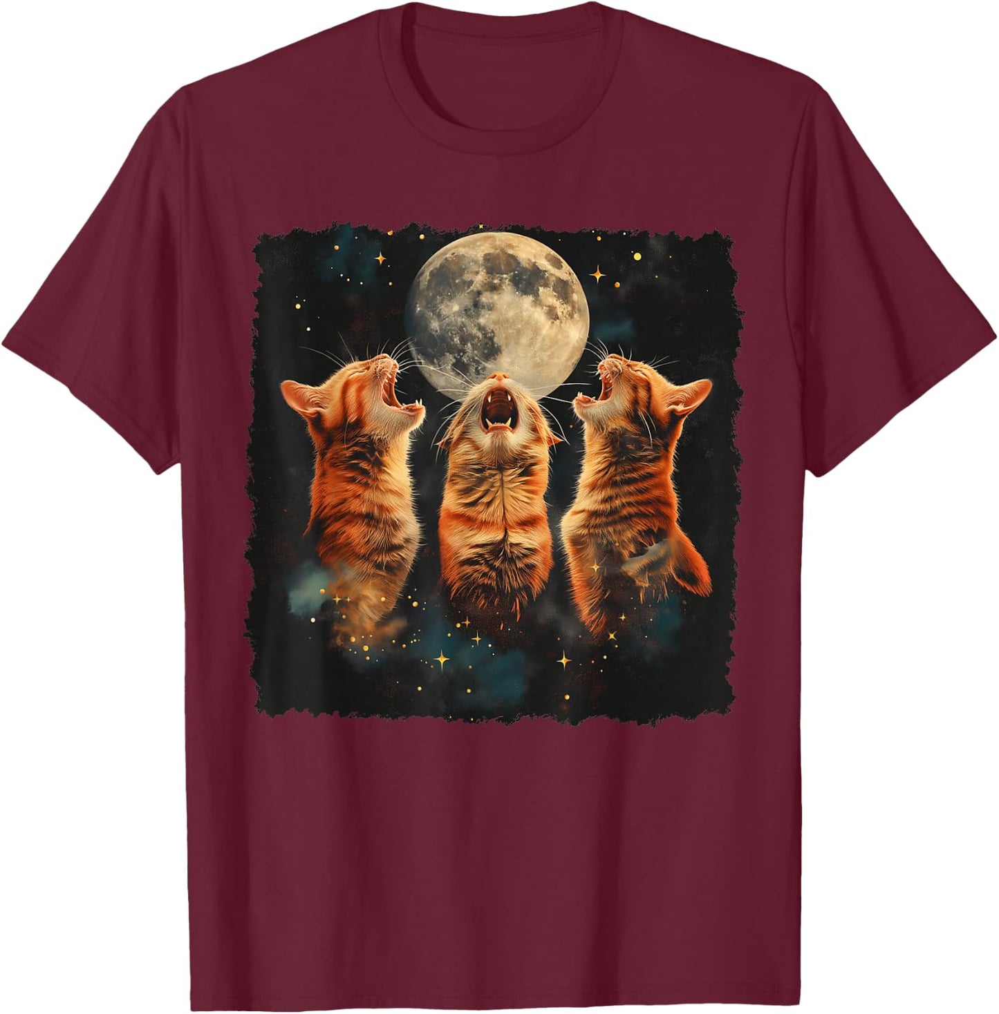 Orange Cat Tabby Cat Howling Moon T-Shirt - T-Shirt | Maroon