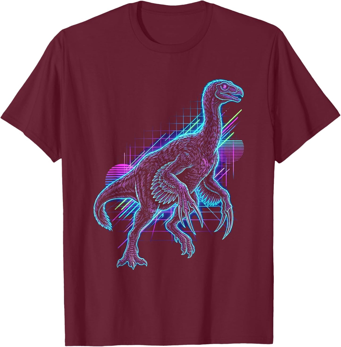Therizinosaurus Dinosaur Synthwave T-Shirt - T-Shirt | Maroon