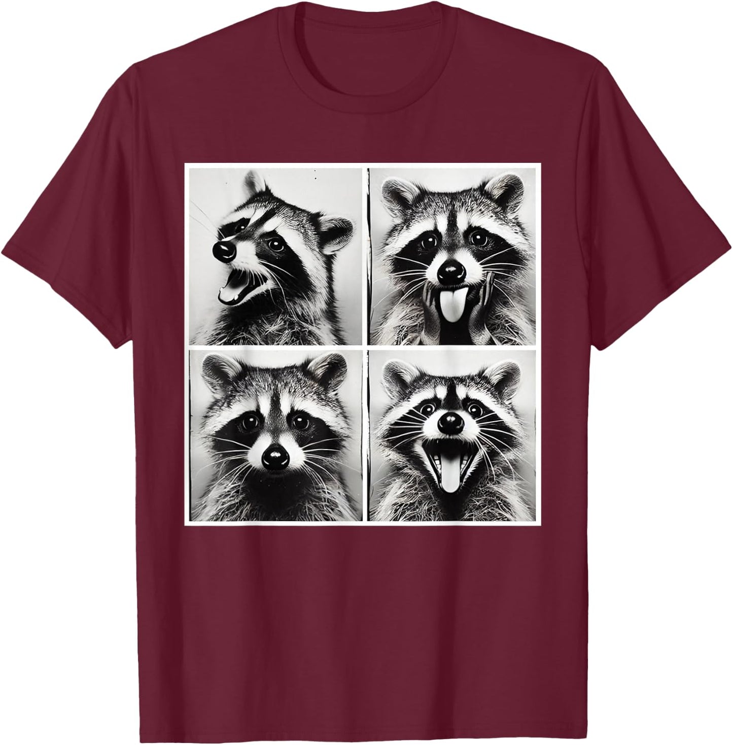 Animal Photobooth Funny Raccoon Rock On Selfie Retro Raccoon T-Shirt - T-Shirt | Maroon