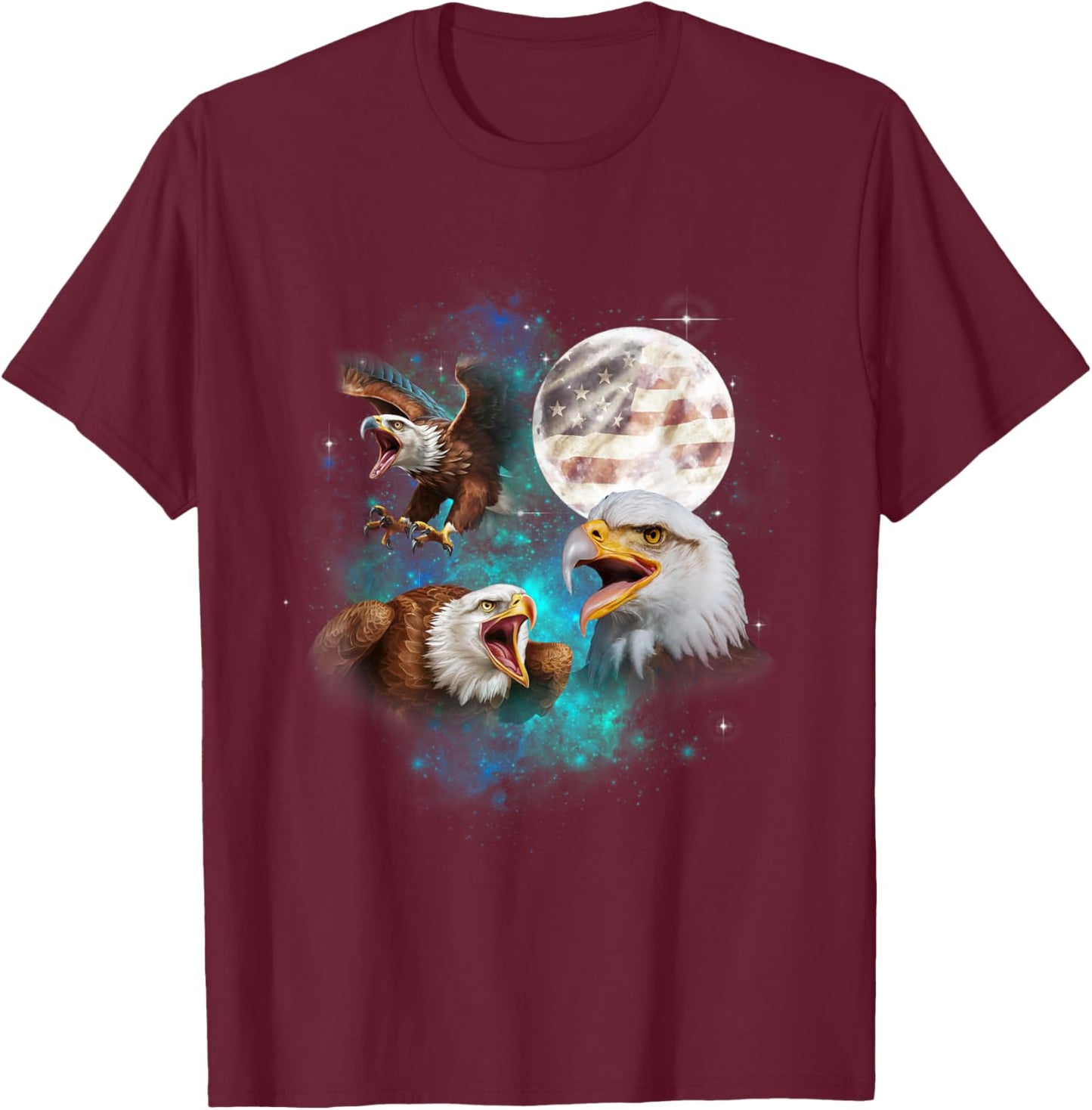 Bald Eagle USA flag American Flag Howl At Moon 4th of July T-Shirt - T-Shirt | Maroon