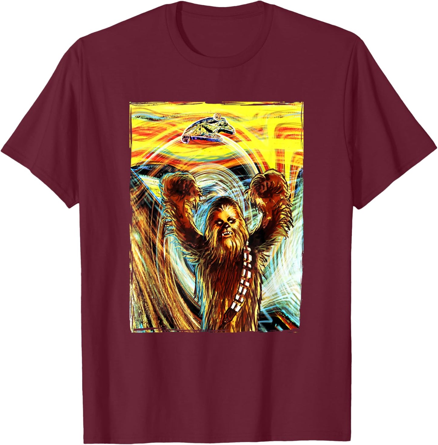 Star Wars Chewbacca Millennium Falcon The Scream Art Poster T-Shirt - T-Shirt | Maroon