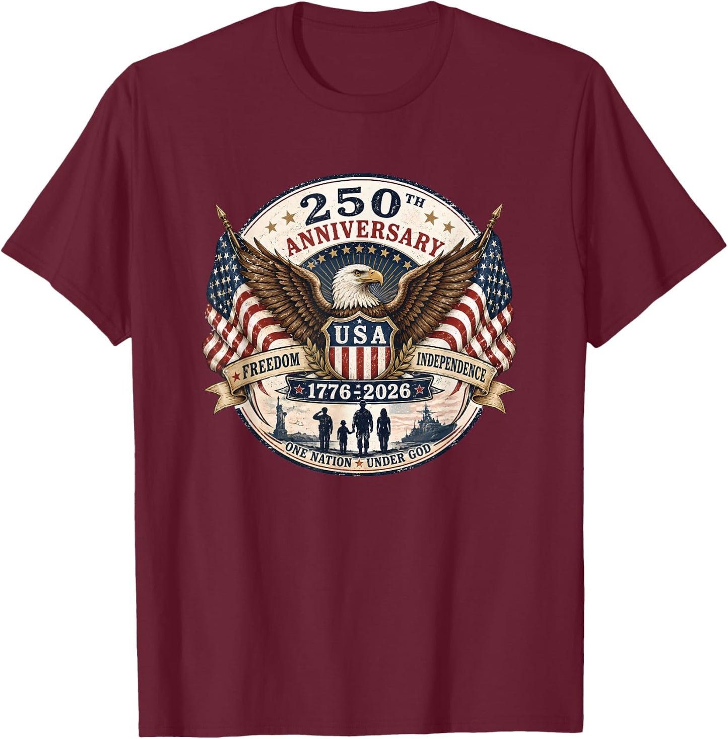 250th Anniversary USA 1776-2026 July 4th Independence T-Shirt - T-Shirt | Maroon