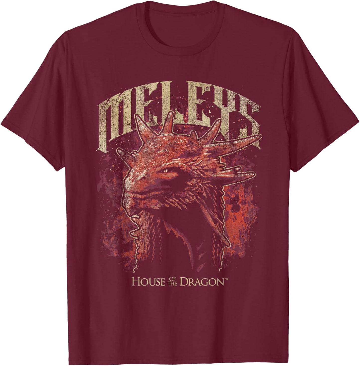 House of The Dragon Targaryen Meleys in Flames T-Shirt - T-Shirt | Maroon