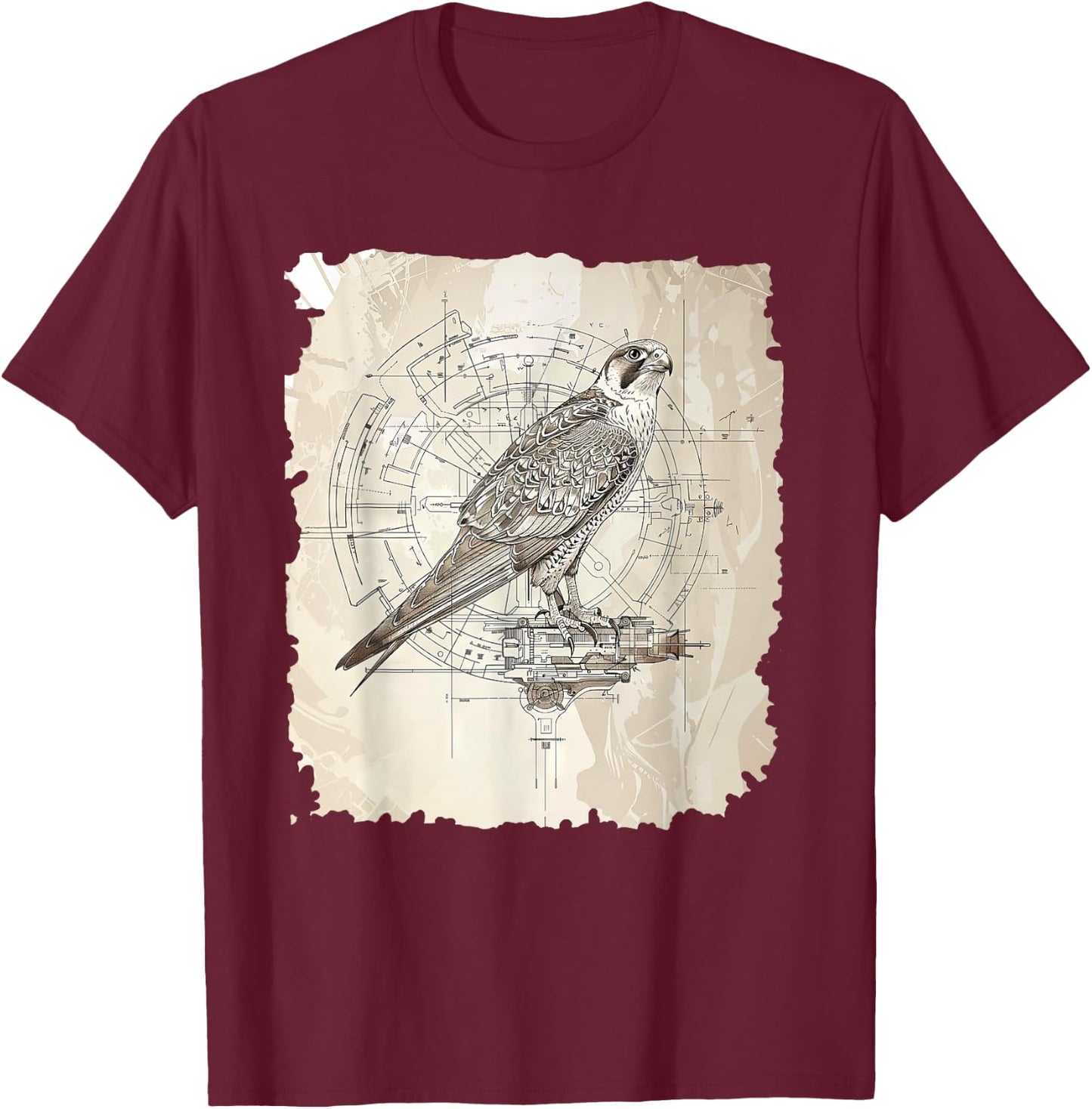 Precision Peregrine Falcon Illustration T-Shirt - T-Shirt | Maroon