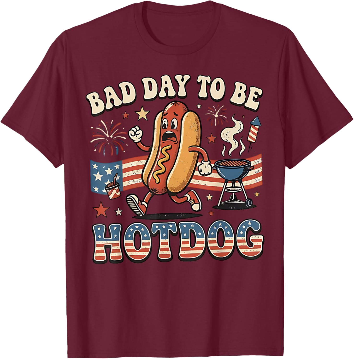 Bad Day to be a Hot Dog Funny BBQ Grilling 4th of July T-Shirt - T-Shirt | Maroon