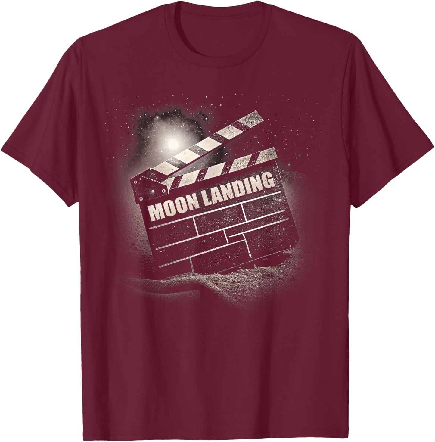 Fake Moon Landing Conspiracy Theory Meme Hoax Clapperboard T-Shirt - T-Shirt | Maroon