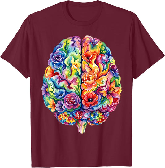Floral Brain Anatomy Abstract Art T-Shirt - T-Shirt | Maroon