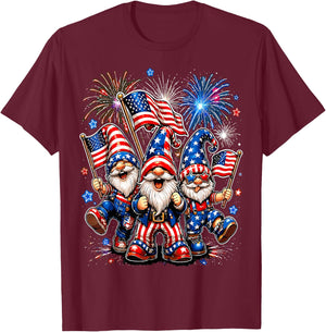 4th of July Gnomes American Flag T-Shirt - T-Shirt | Maroon