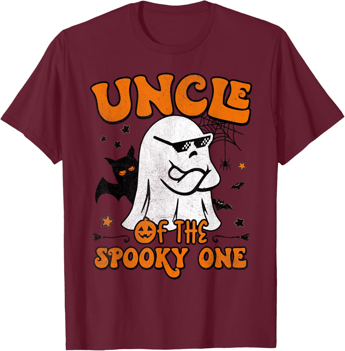 Uncle of the Spooky One Retro Matching Family Halloween T-Shirt - T-Shirt | Maroon
