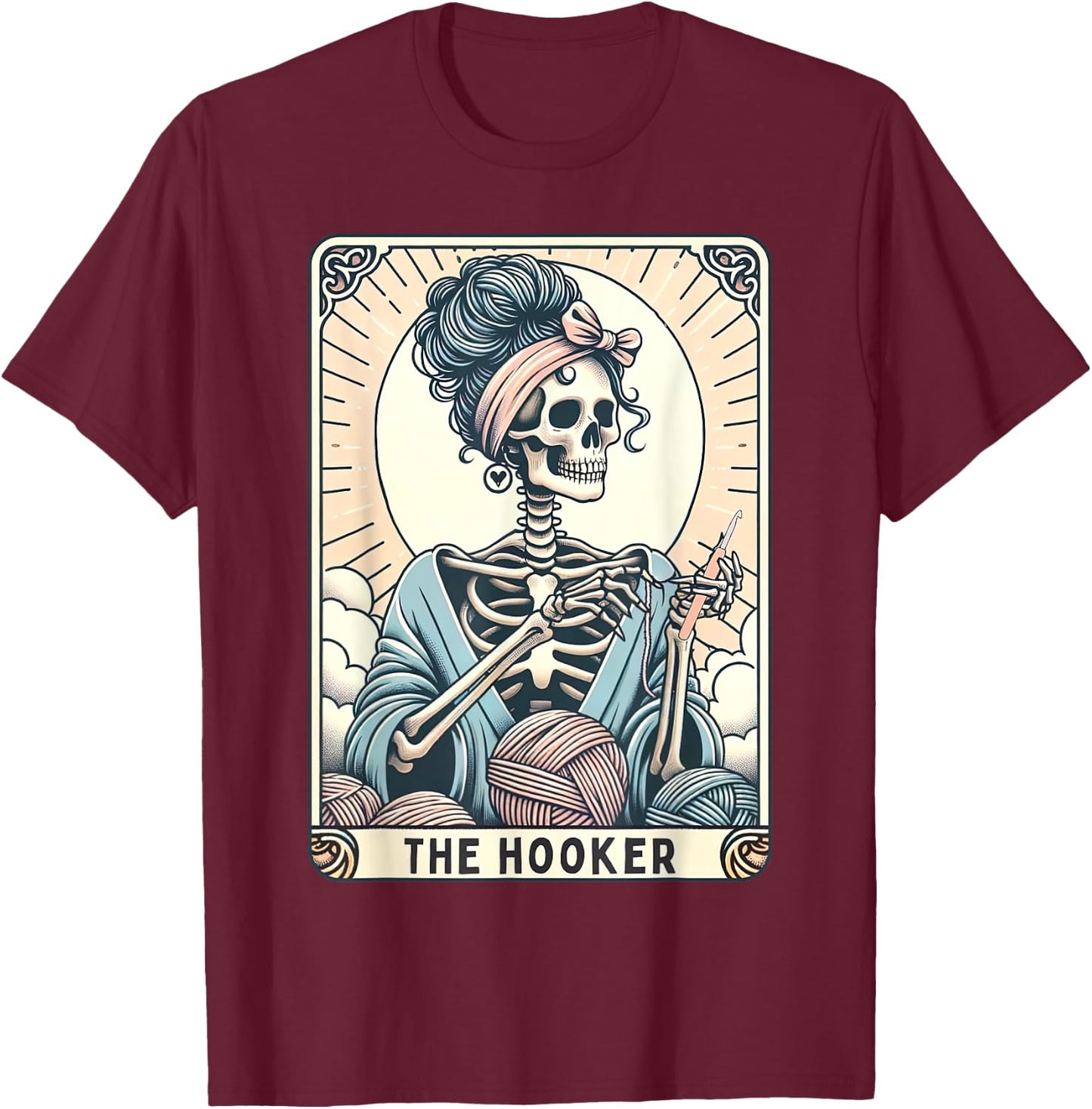 Retro Crochet Tarot Card Mom Skeleton Knitter Crochet Lover T-Shirt - T-Shirt | Maroon