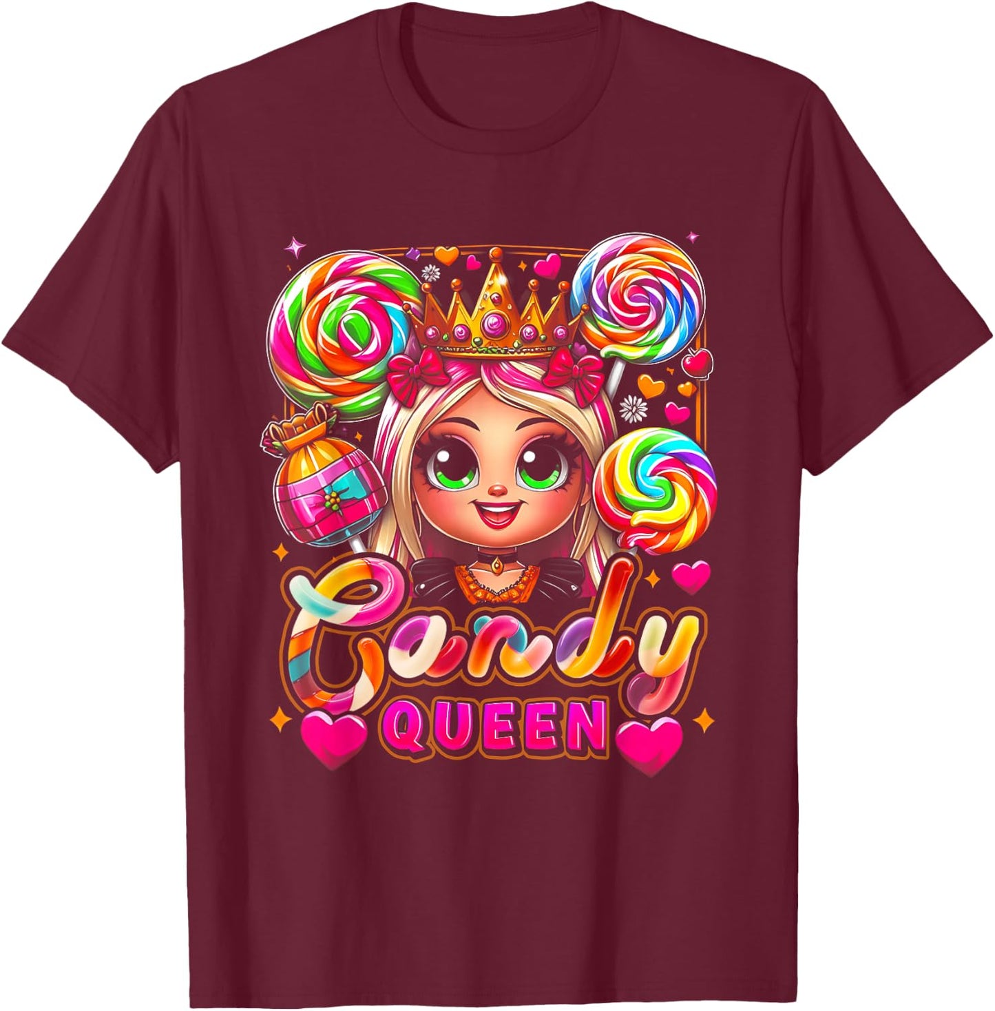 Bonbon d'Halloween amusant Candy a Queen Lollipop Lover Girls Coloré T-Shirt - T-Shirt | Maroon
