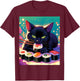 Black Cat Eating Sushi Anime Funny Cat Gifts Men Women Kids T-Shirt - T-Shirt | Maroon
