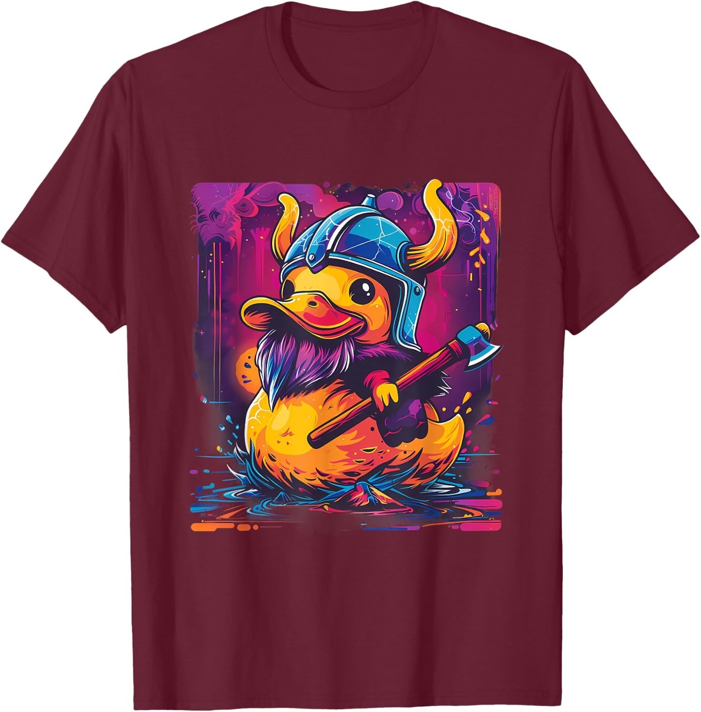 Rubber Duck Colourful Viking Duck Artwork Rubber Duck Lover T-Shirt - T-Shirt | Maroon