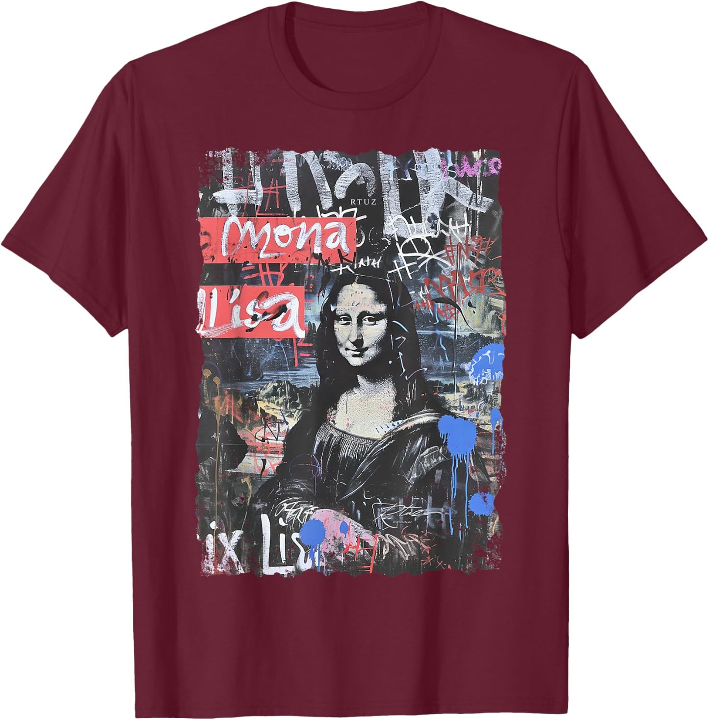 Abstrakt Graffiti Kunst Leonardo Da Vinci Kunst Mona Lisa T-Shirt - T-Shirt | Maroon