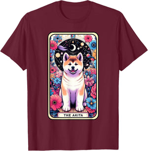 Akita Carte de tarot pour chien Motif étoile et lune T-Shirt - T-Shirt | Maroon
