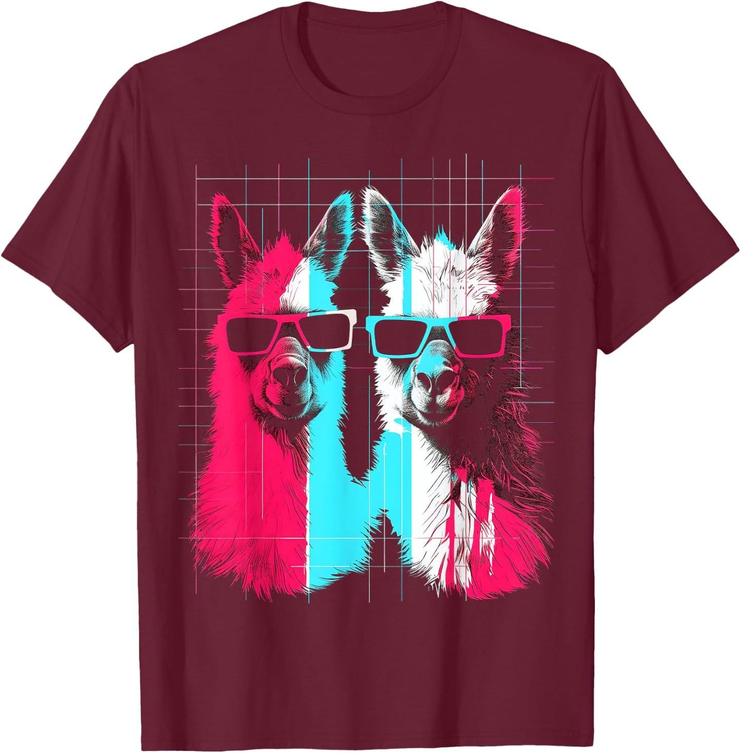 Alpaca Fun Art Sunglasses Animal Graphic Anime T-Shirt - T-Shirt | Maroon