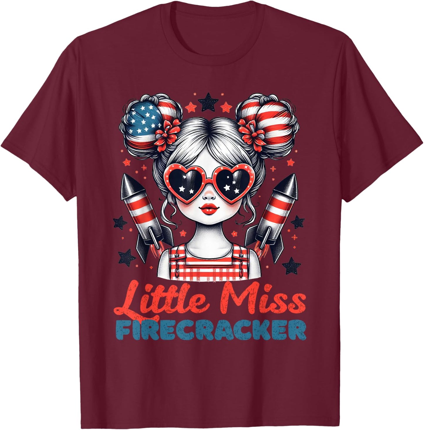 Little Miss Firecracker 4th Of July USA Flag Girl Toddler T-Shirt - T-Shirt | Maroon