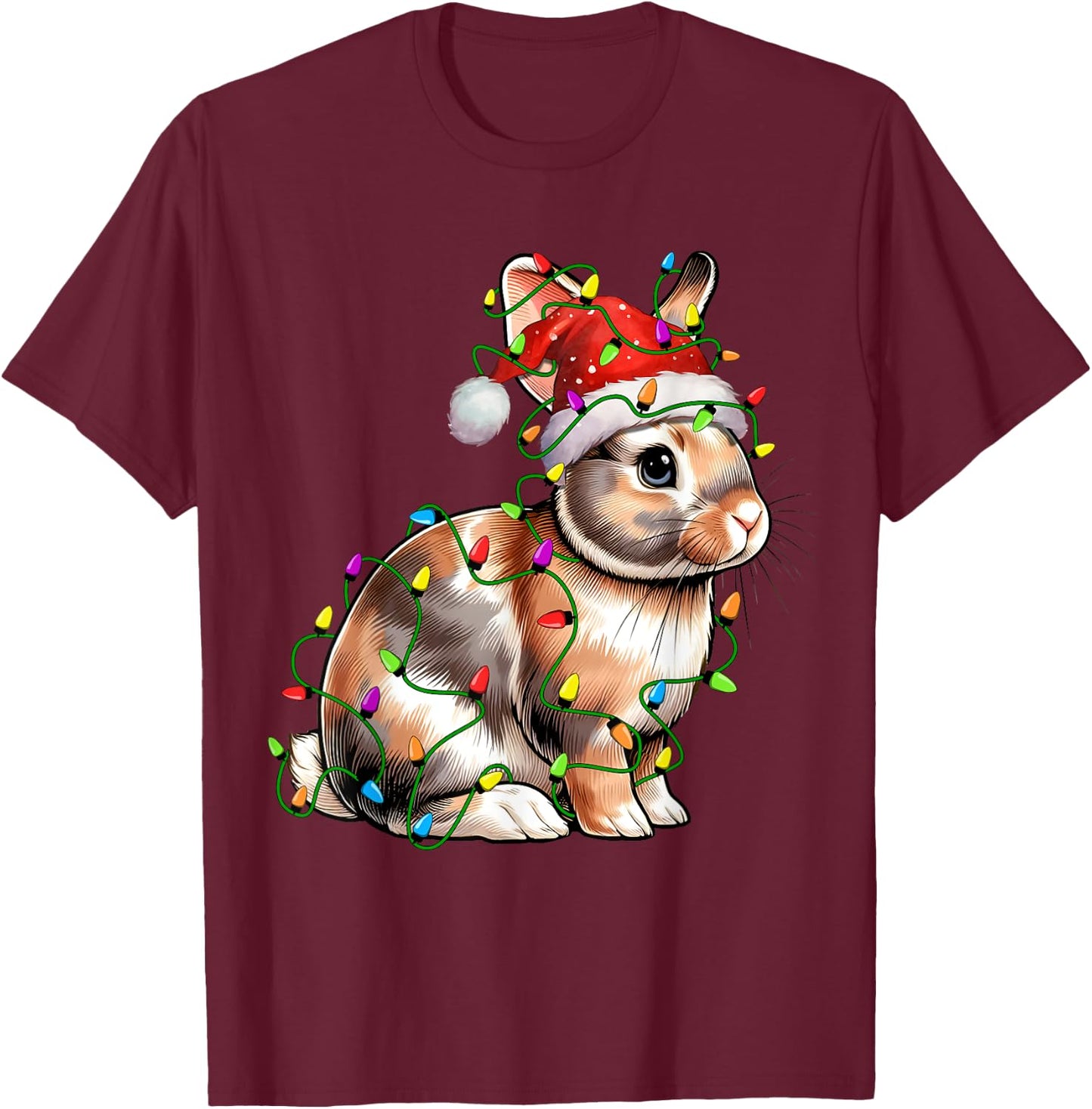 Bunny Rabbit Santa Christmas Tree Lighting Xmas Funny T-Shirt - T-Shirt | Maroon