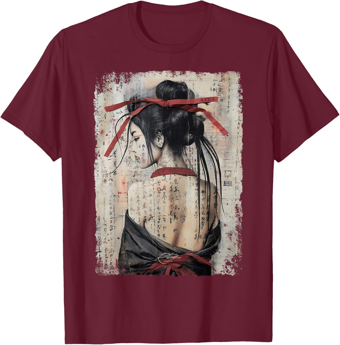 Geisha Asia Japan Woman Vintage Culture Tokyo Geisha , black T-Shirt - T-Shirt | Maroon