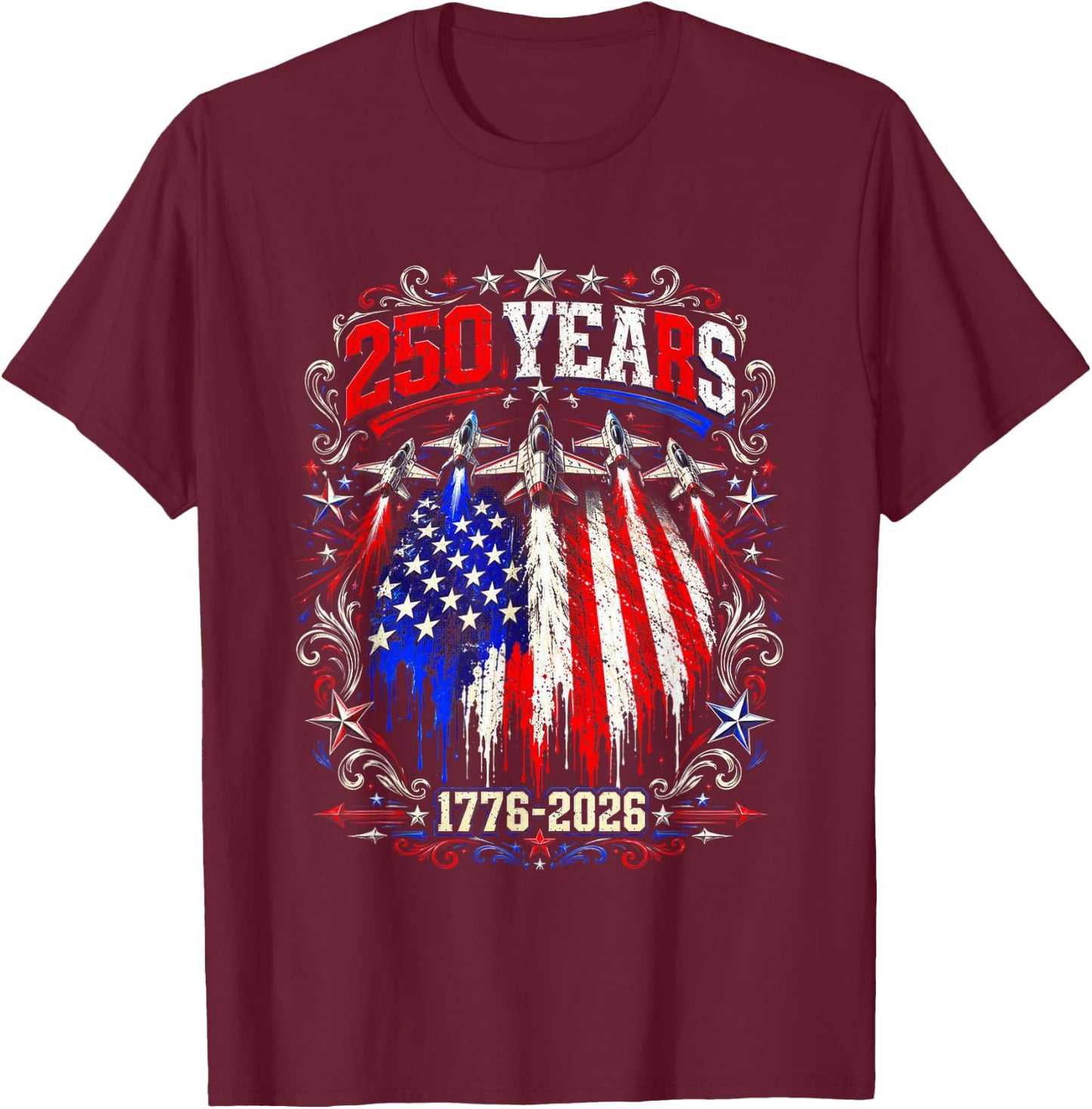 250 Anniversary USA Flag T-Shirt - T-Shirt | Maroon
