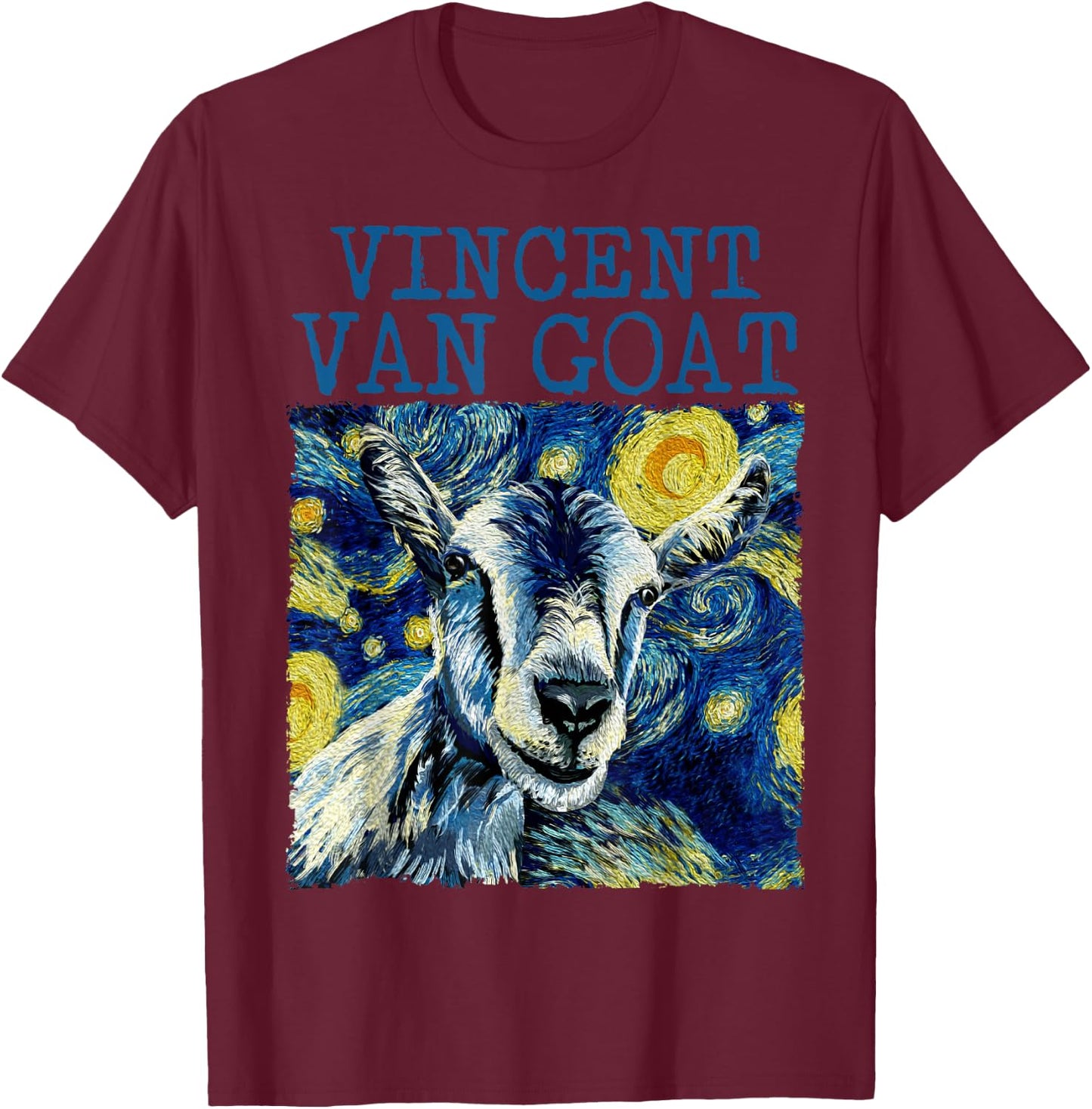 Vincent Van Goat Funny Van Gogh Art Humor Funny Starry Night T-Shirt - T-Shirt | Maroon