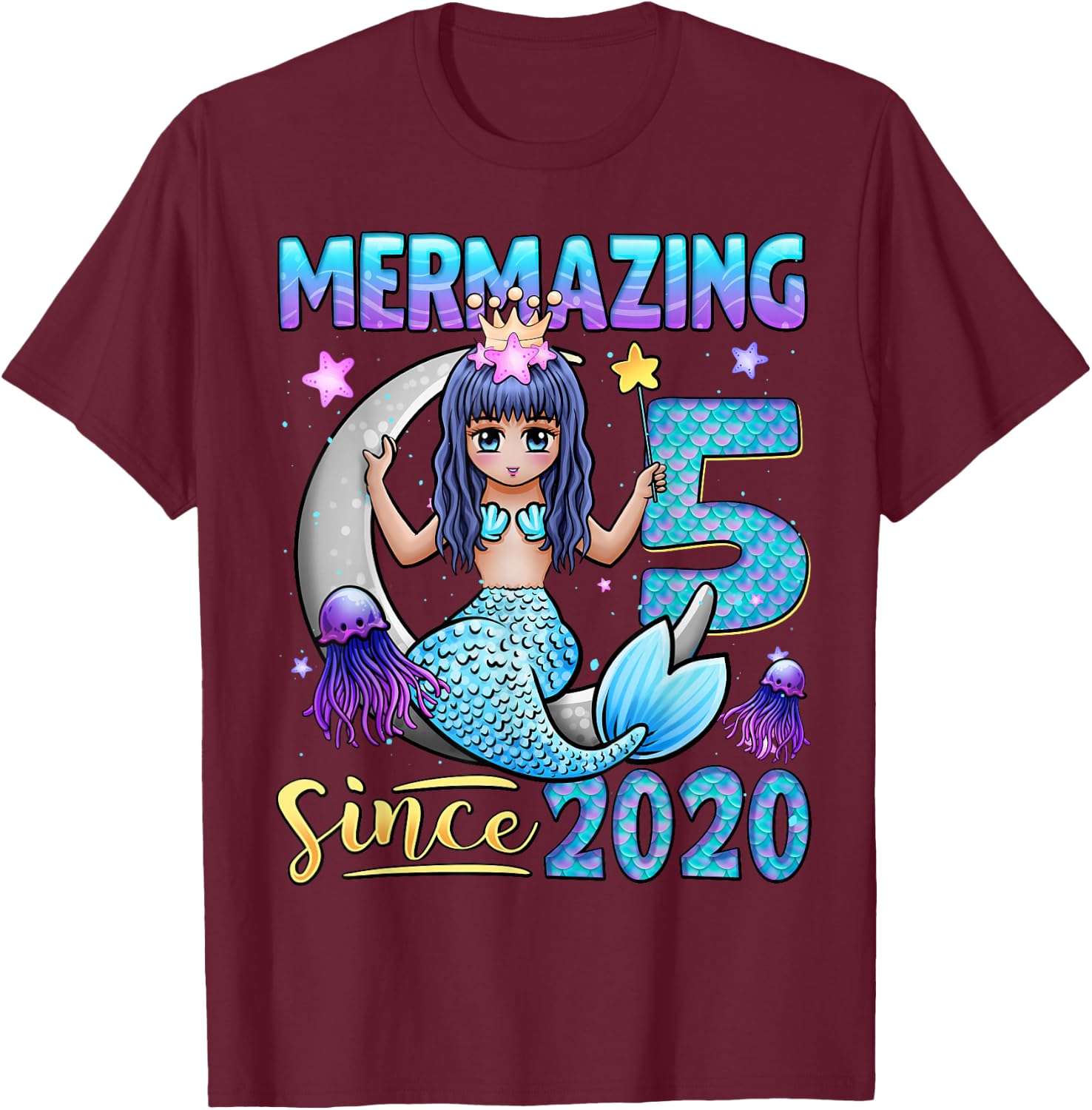 Mermaid Birthday Shirt 5 Years Old Mermaid 5th Birthday Girl T-Shirt - T-Shirt | Maroon
