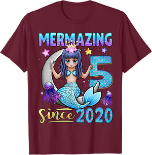 Mermaid Birthday Shirt 5 Years Old Mermaid 5th Birthday Girl T-Shirt - T-Shirt | Maroon
