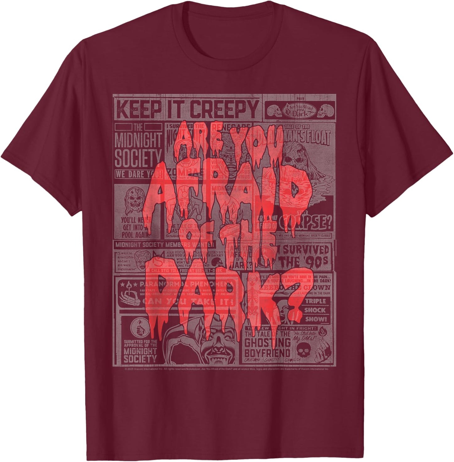 Midnight Society Collage - Are you Afraid of the Dark? T-Shirt - T-Shirt | Maroon