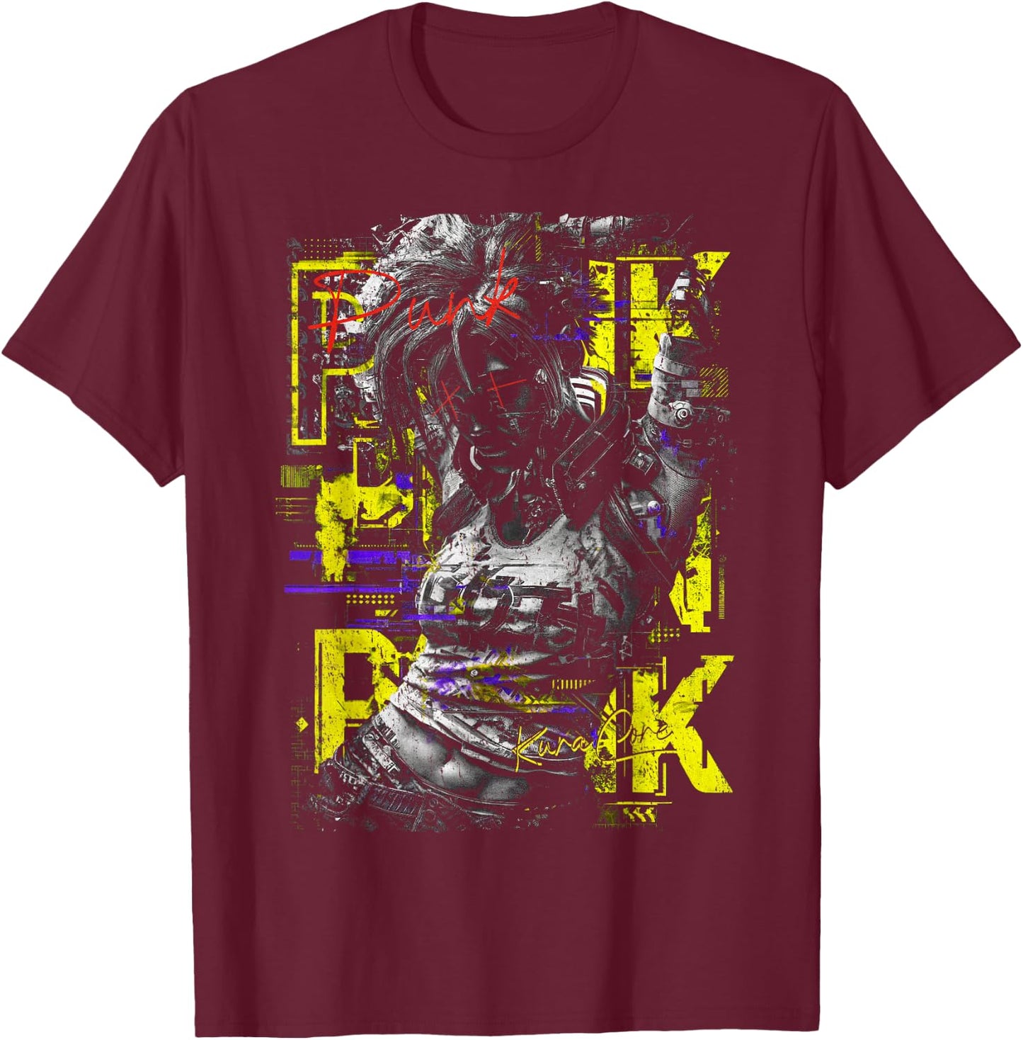 Japan Streetwear Cyberpunk Y2K Techwear Retro Manga Anime T-Shirt - T-Shirt | Maroon