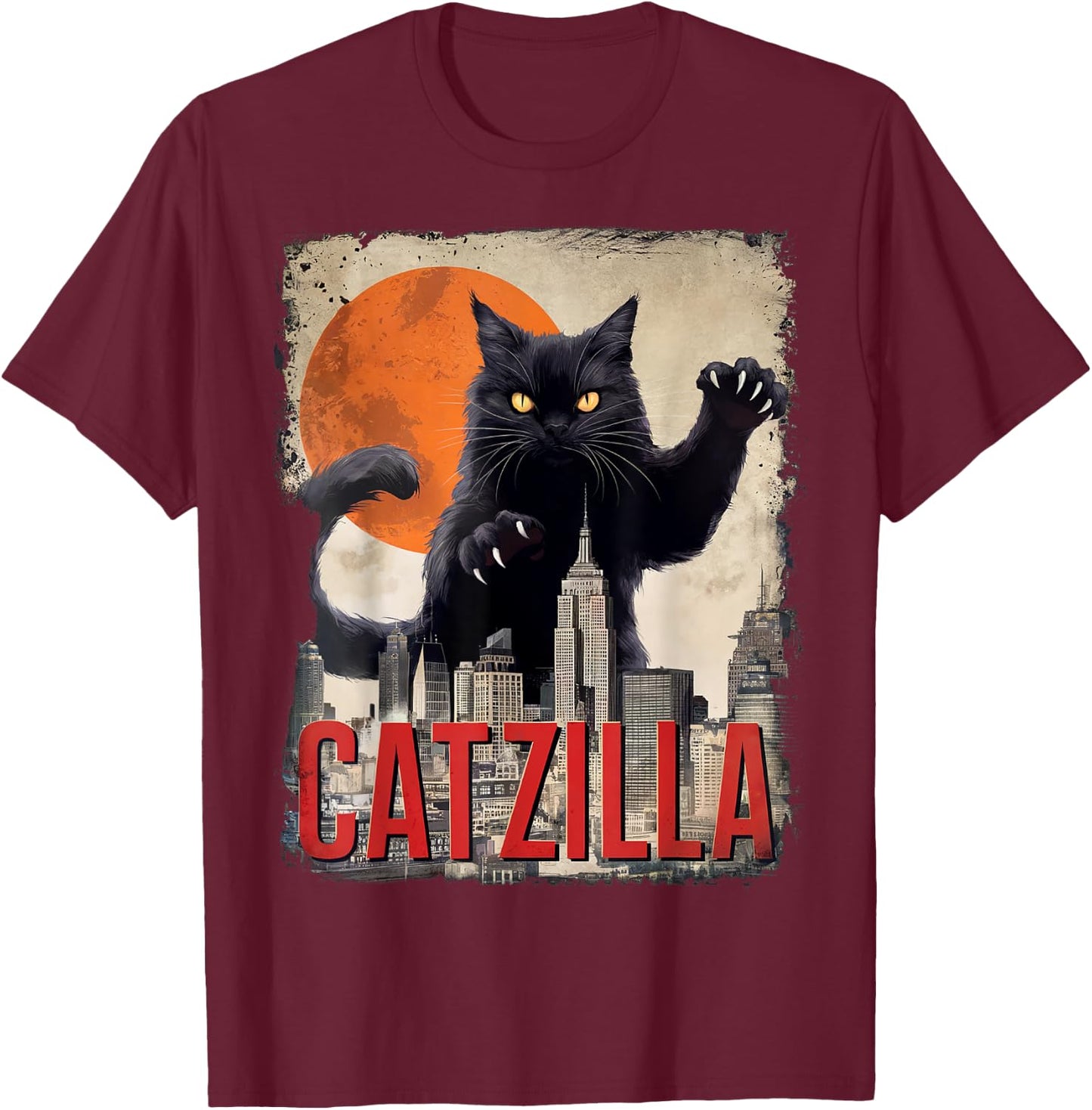 Funny Catzilla Cat Japanese Art Cat Gifts Women Kid T-Shirt - T-Shirt | Maroon