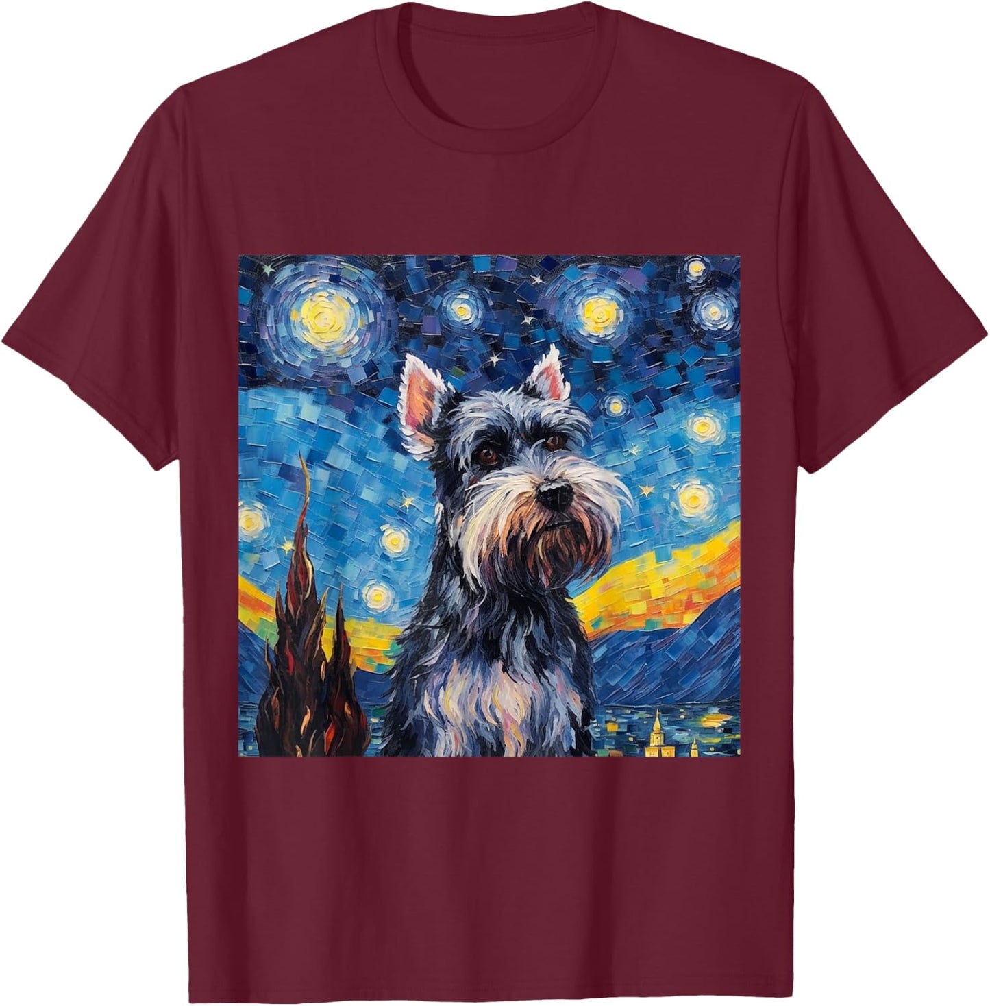 Miniature Schnauzer Starry Night - Miniature Schnauzer T-Shirt - T-Shirt | Maroon