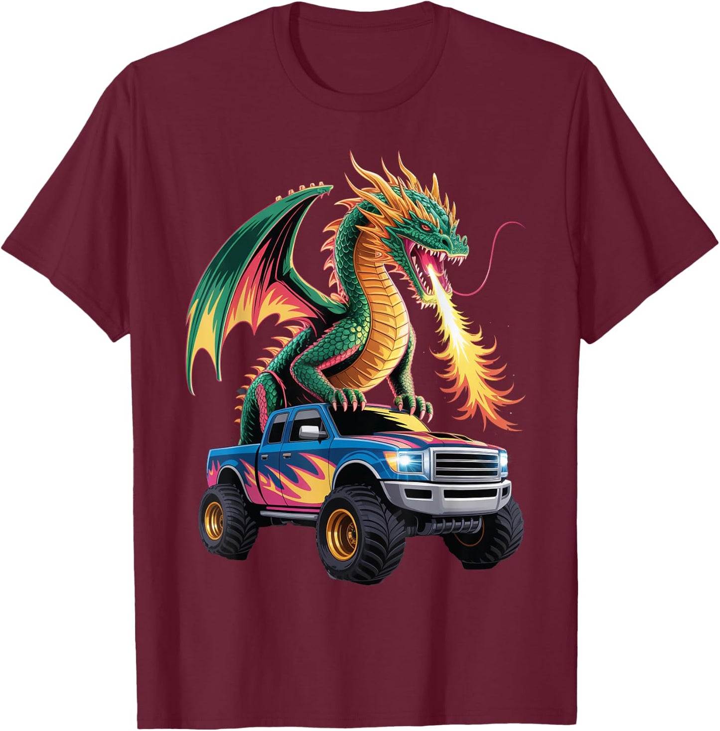Dragon Monster Truck Art T-Shirt - T-Shirt | Maroon