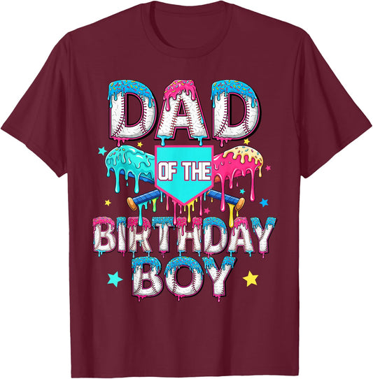 Dad and Mom of The Birthday Dripping Baseball Men Boy Kid T-Shirt - T-Shirt | Maroon