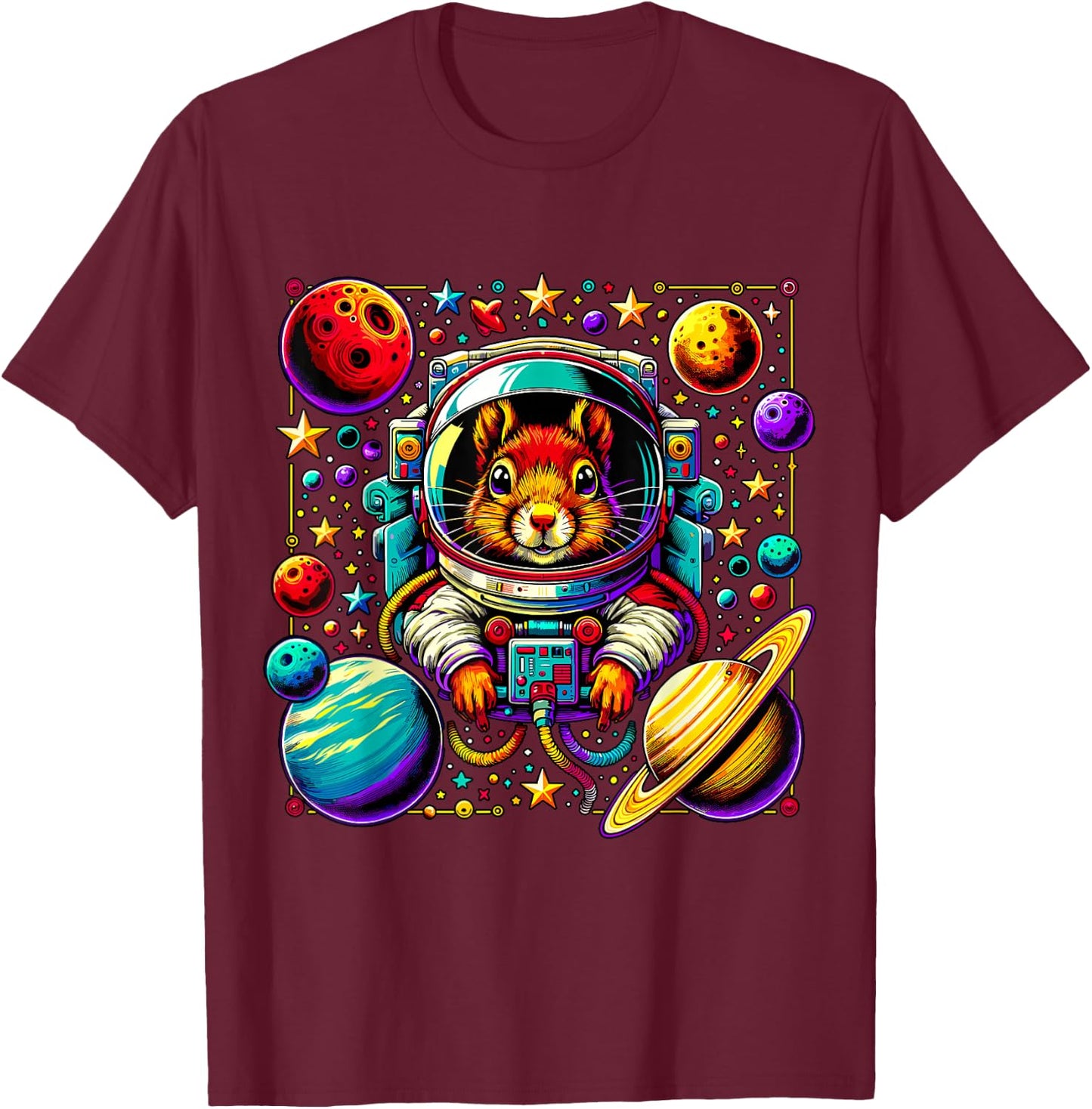 Astronaut Squirrel Space T-Shirt - T-Shirt | Maroon
