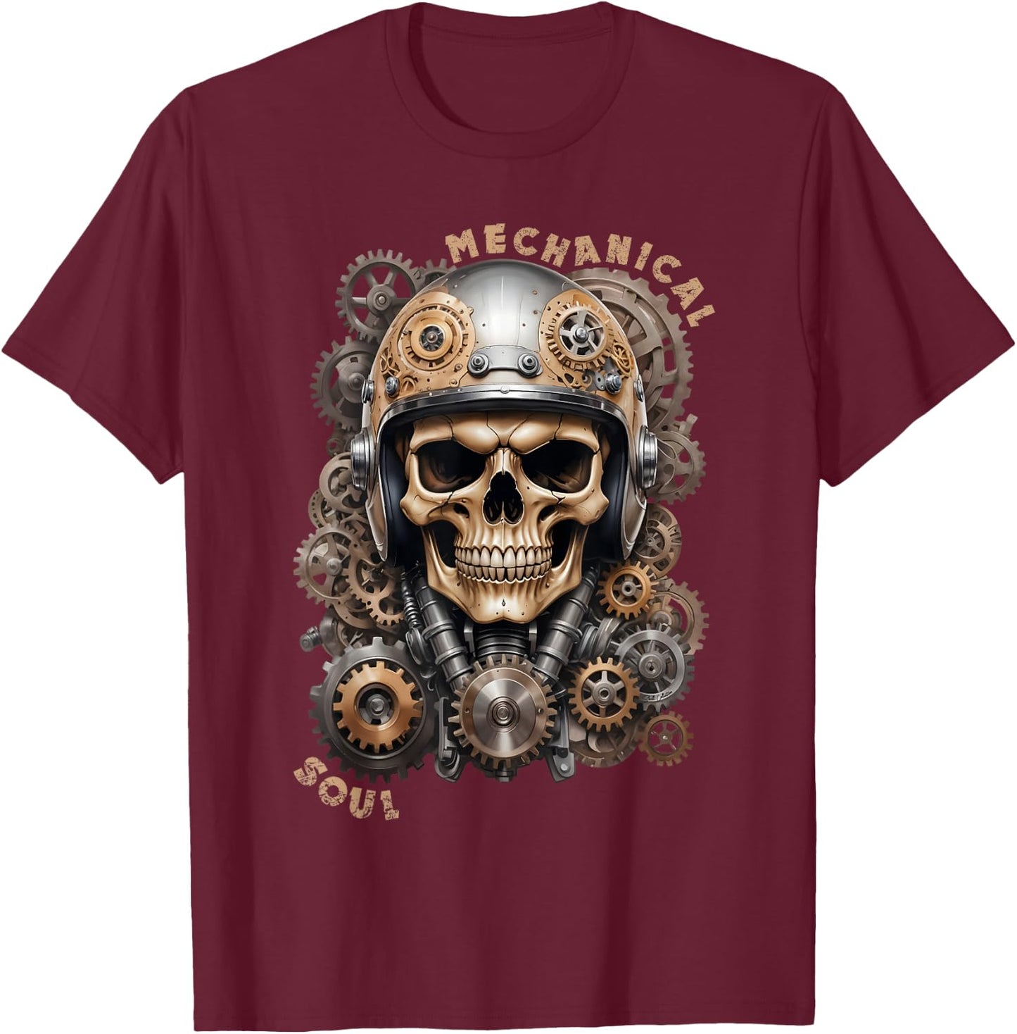 Biker Skull Biker Skull Vintage Motorcycle Custom Retro , Black, S T-Shirt - T-Shirt | Maroon