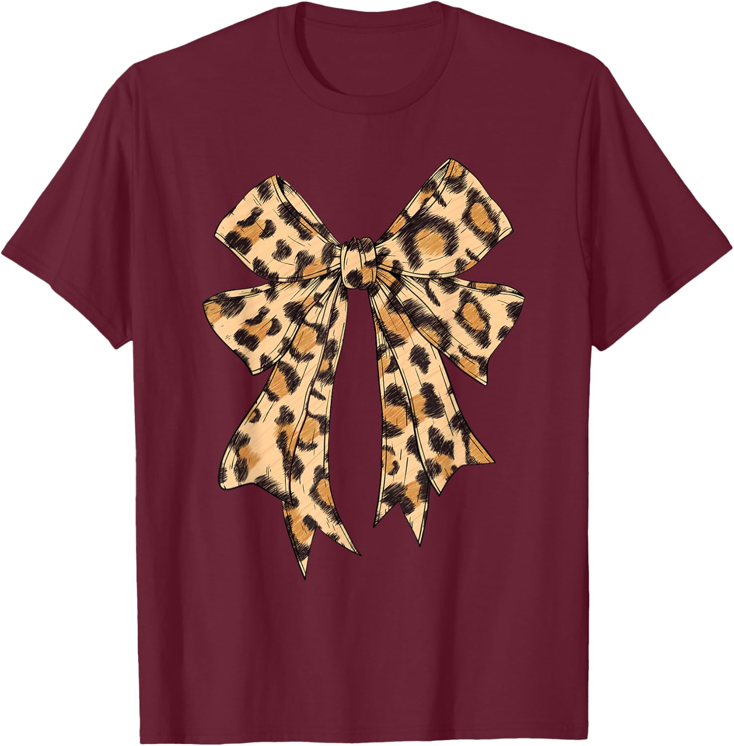 Coquette Bow Leopard Cheetah Print Girls Girly Mom T-Shirt - T-Shirt | Maroon