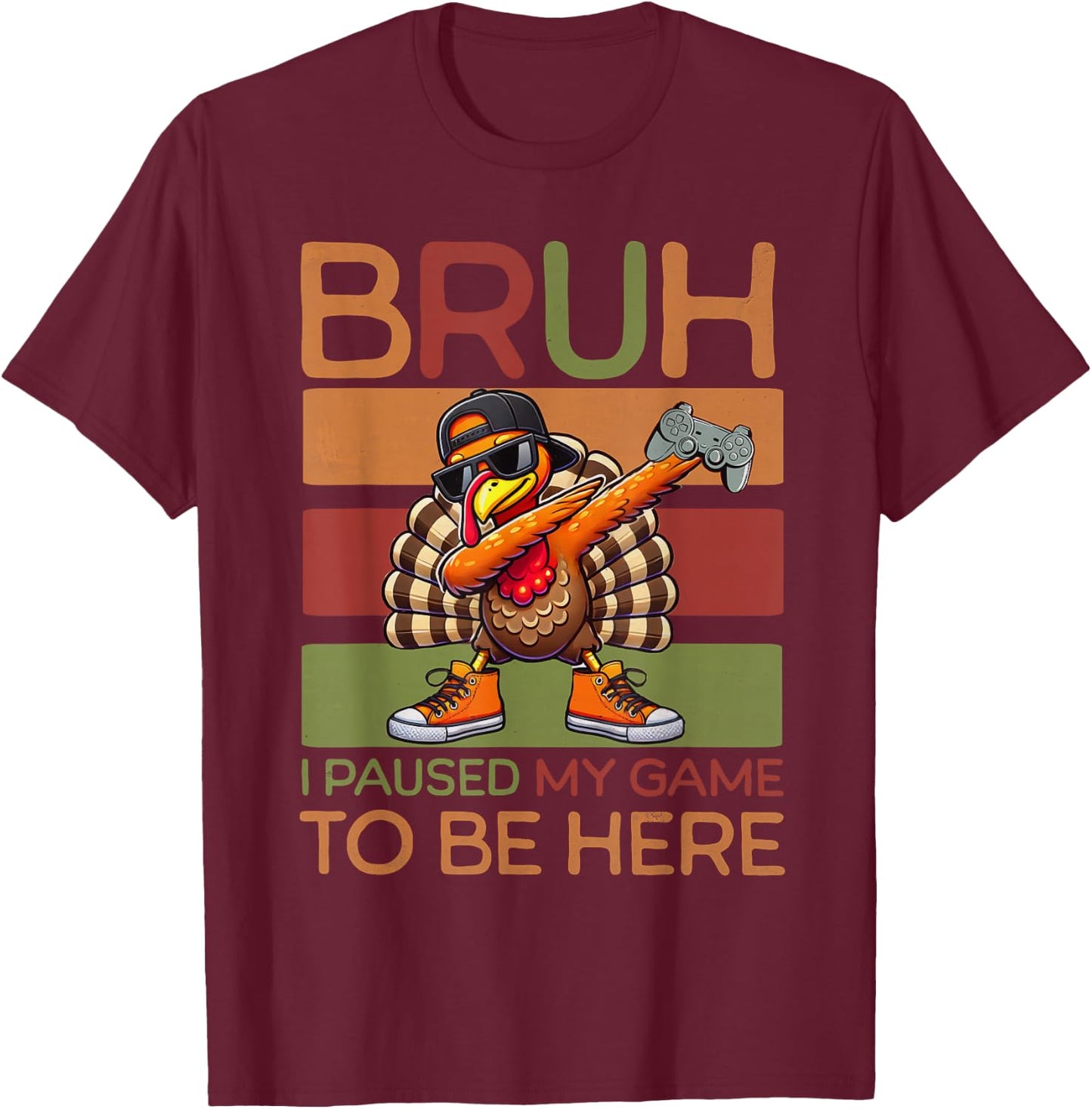 Bruh I Paused My Game To Be Here Thanksgiving Kid Boys Gamer T-Shirt - T-Shirt | Maroon