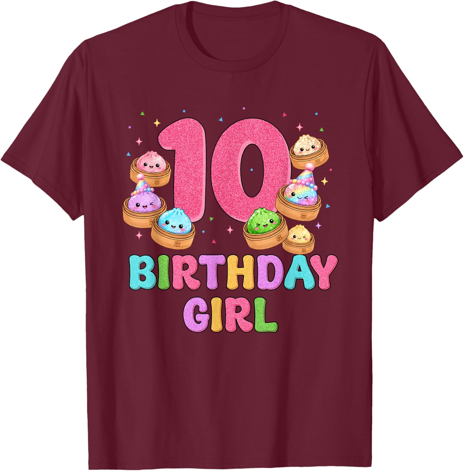 10th Birthday Girl Squishy Dumpling Funny Birthday Party T-Shirt - T-Shirt | Maroon