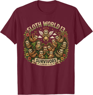 Sloth World 13 Survivors Design T-Shirt - T-Shirt | Maroon