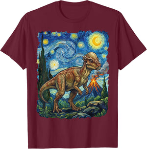 Pachycephalosaurus Starry Night T-Shirt - T-Shirt | Maroon