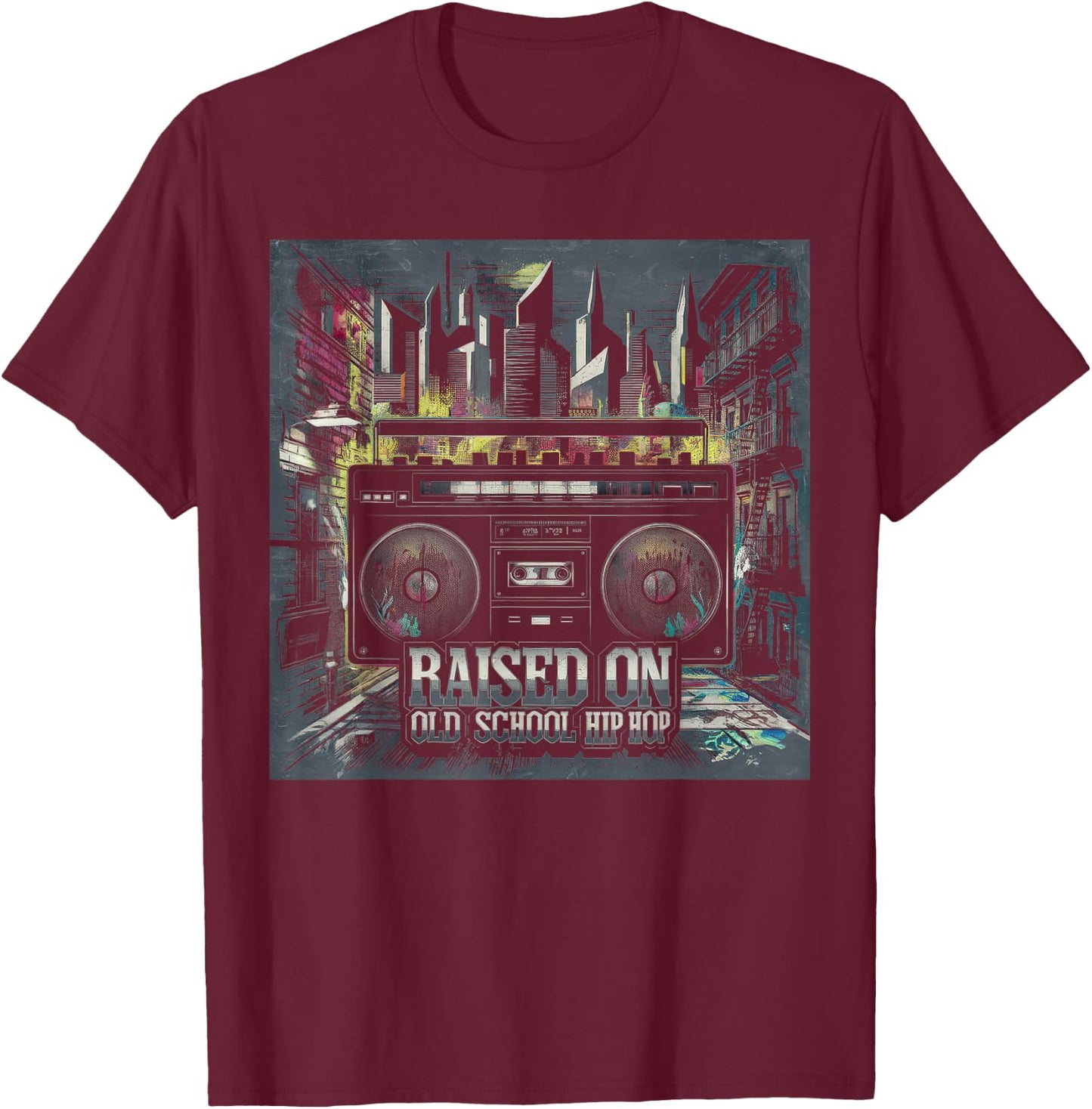 RAISED ON OLD SCHOOL Graffiti Rap HIP HOP Cassette T-Shirt - T-Shirt | Maroon
