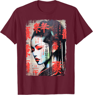 Hip Hop Y2K Vintage Hipster Edgy Urban Streetwear Geisha T-Shirt - T-Shirt | Maroon