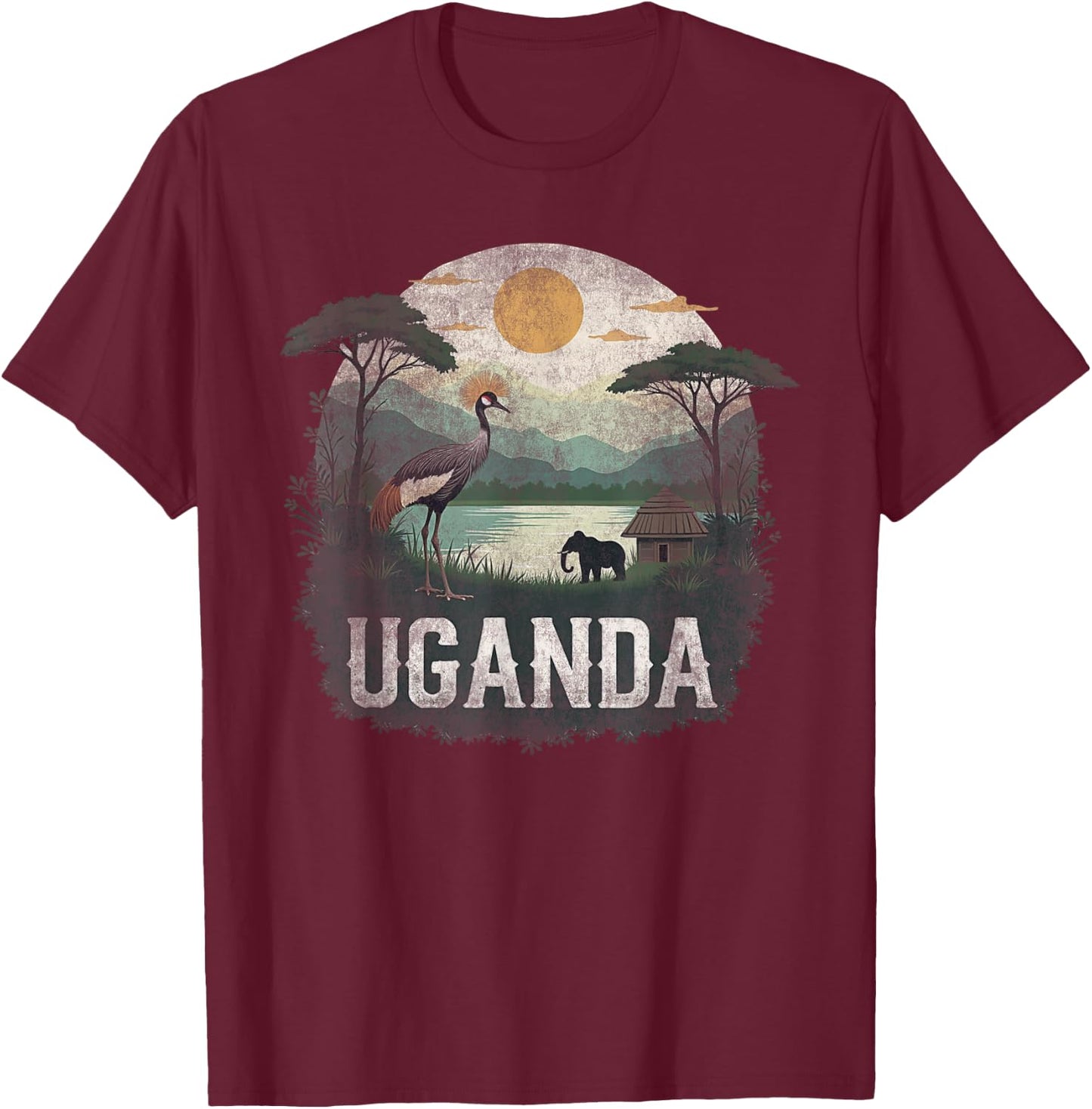Souvenir Vintage Ugandan Landscape Retro , Black, S T-Shirt - T-Shirt | Maroon